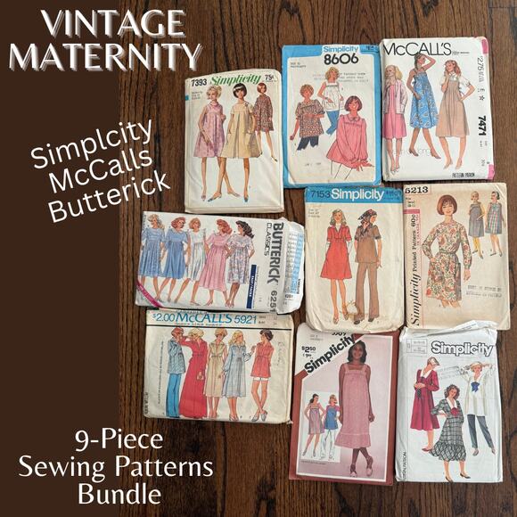SOLD---9 Piece LOT Vintage Maternity Sewing Patterns Simplicity McCall Butterick - Picture 1 of 9